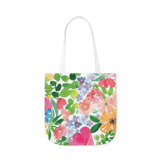 Happy Florals Polyester Canvas Tote Bag