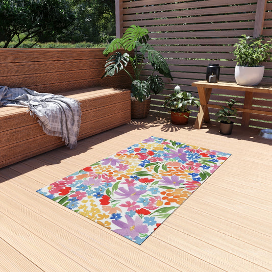 Colorful WildFlower Field Outdoor Rug