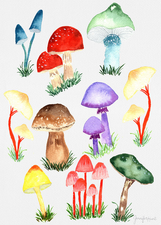 Colorful Mushrooms Artprint