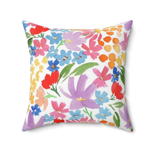 Colorful WildFlower Field Spun Polyester Square Pillow