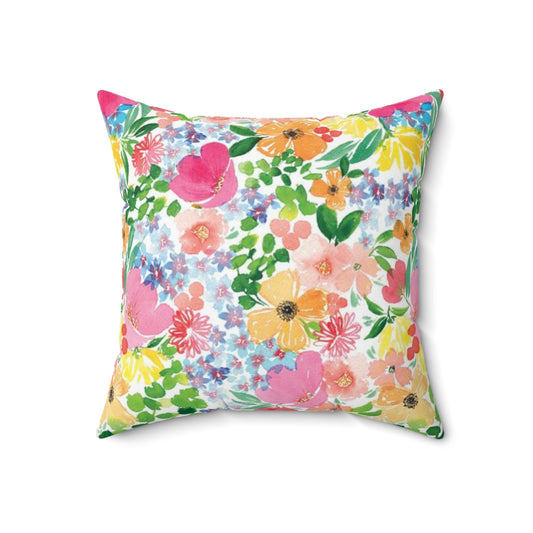 Happy Florals Spun Polyester Square Pillow