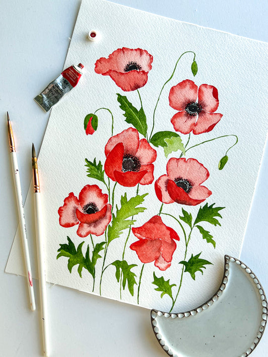 Original Red Poppies Watercolor Painting