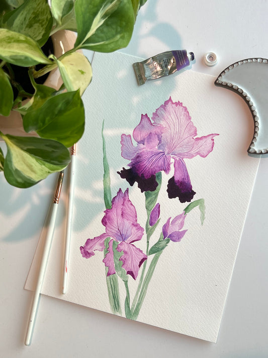 Original Purple Irises Watercolor Painting