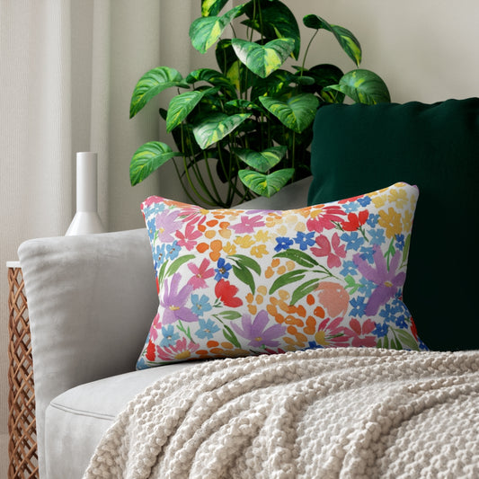 Colorful WildFlower Field Spun Polyester Lumbar Pillow