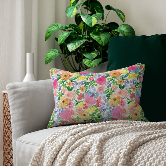 Happy Florals Spun Polyester Lumbar Pillow
