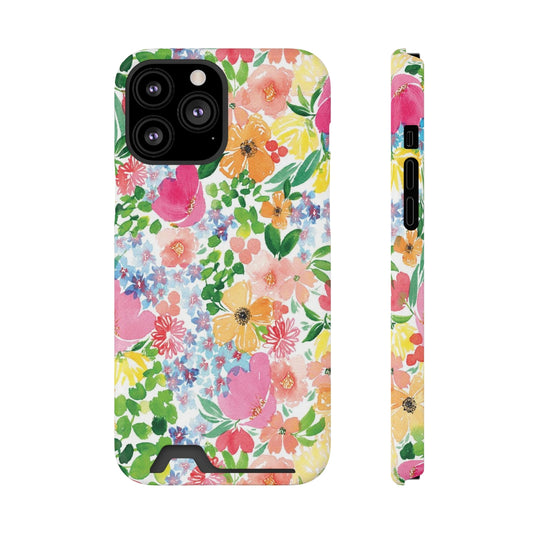 Happy Florals Phone Case With Card Holder